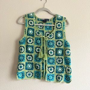 Vintage crochet granny square vest